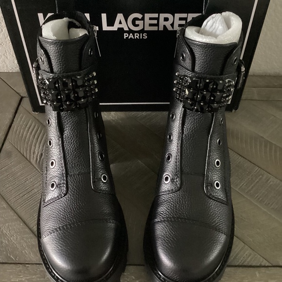 KARL LAGERFELD PARIS Women's Maeva Embellished Buckled Zip Booties, size… - Picture 1 of 16